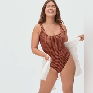 Everlane The Square-Neck One-Piece Swimsuit Gingham NWOT